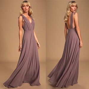 Lulu’s Dance the Night Away Dusty Purple Backless Maxi Dress Size Small